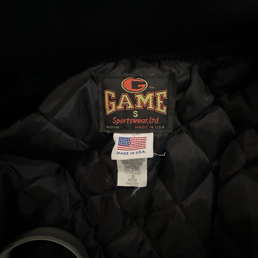 Vintage Game Sportswear Jacket Mens Small Varsity Letterman Wool USA 90s Black - Picture 4 of 9